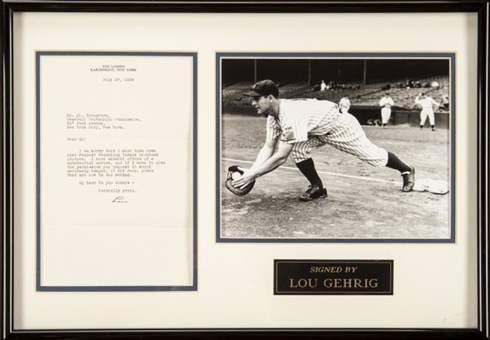 “Lou” Gehrig Signed Letter – Penned by His Wife Eleanor   